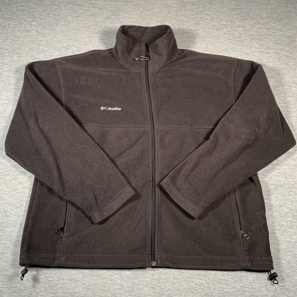 Columbia Fleece Jacket Mens XL Gray Full Zip Stand Collar Pockets Outdoor Logo